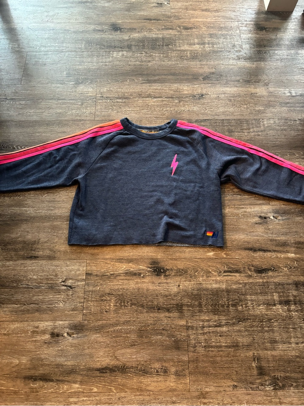 Aviator Nation Sweatshirt with Pink Lightning and Stripe Detail